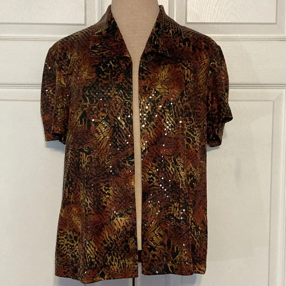 Miss Dorby vintage women’s size 12 open top collar sequin snake print pattern - Picture 1 of 8